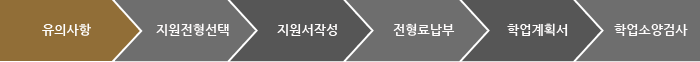 유의사항 > 지원전형선택 > 지원서작성 > 전형료납부 > 학업계획서